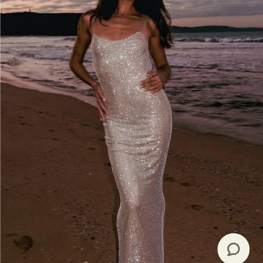 Meshki Strapless Glittering Silver Dress